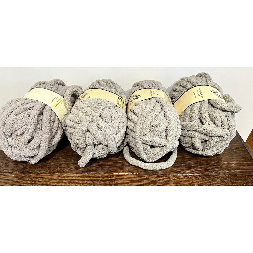 Yarn Bee Eternal Bliss Chenille Blanket Yarn Light Gray Jumbo 4pk 8oz 28yd